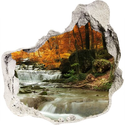 3D Wanddurchbruch Aufkleber Herbstlicher Wasserfall im Wald