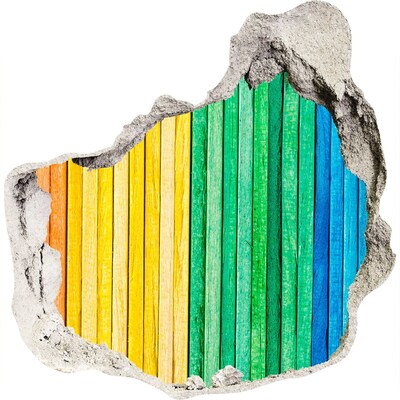 Wandaufkleber Loch 3D Bunte Bretter in einem Loch in der Wand
