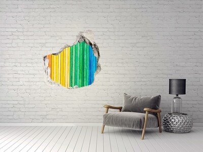 Wandaufkleber Loch 3D Bunte Bretter in einem Loch in der Wand