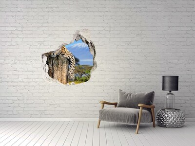 3D Wanddurchbruch Aufkleber Der klebrige Blick eines Leoparden