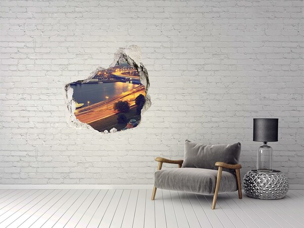 Mauerdurchbruch Aufkleber Blick auf die Stadt bei Nacht