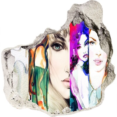 3D Wanddurchbruch Aufkleber Frauenporträts in einem Loch in der Wand