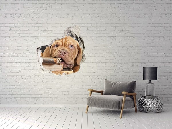 3D Wandtattoos Mauerdurchbruch Ein süßer Welpe inmitten von Büchern