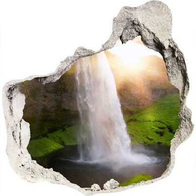 3D Wanddurchbruch Aufkleber Ein Wasserfall in einer grünen Landschaft