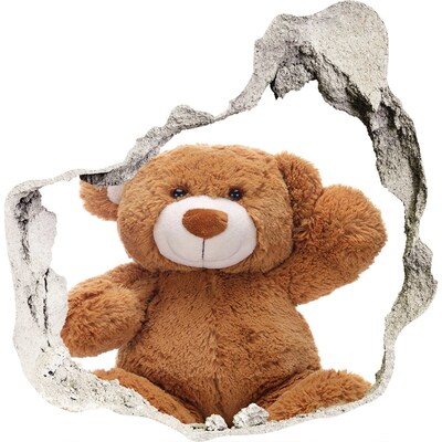 Mauerdurchbruch Aufkleber Teddybär in einem Loch in der Wand