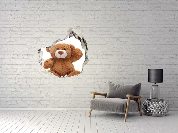 Mauerdurchbruch Aufkleber Teddybär in einem Loch in der Wand