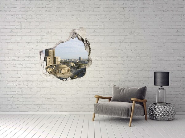 Wandaufkleber Loch 3D Blick auf Warschau durch ein Loch in der Wand