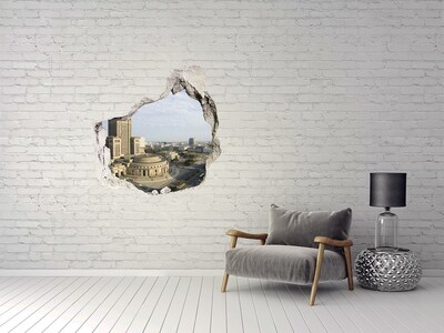 Wandaufkleber Loch 3D Blick auf Warschau durch ein Loch in der Wand