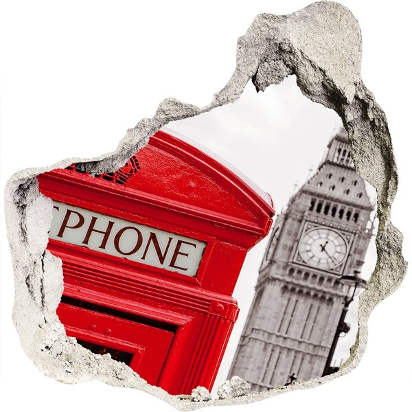 Wandaufkleber Loch 3D Londoner Szenerie mit einer Telefonzelle