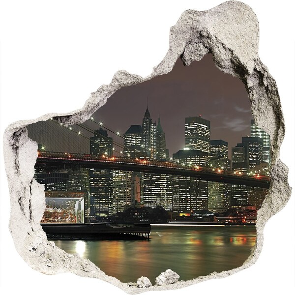 Wandaufkleber Loch 3D New York bei Nacht durch ein Loch in der Wand