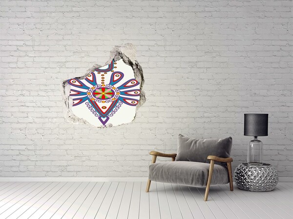 3D Wanddurchbruch Aufkleber Ein farbenfrohes Muster vor dem Hintergrund einer beschädigten Wand