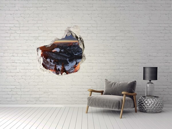 Wandaufkleber Loch 3D Winterliche Berglandschaft