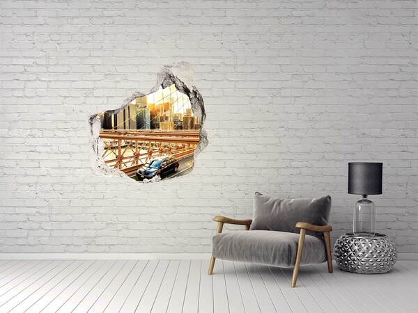 Wandfolien Loch in der Wand Brooklyn Bridge bei Sonnenuntergang