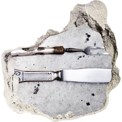 Wandaufkleber Loch 3D Eine beschädigte Wand mit Küchenutensilien