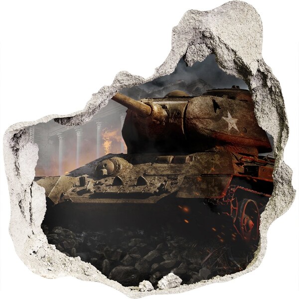 Wandaufkleber Loch 3D Panzer in den Ruinen der Stadt