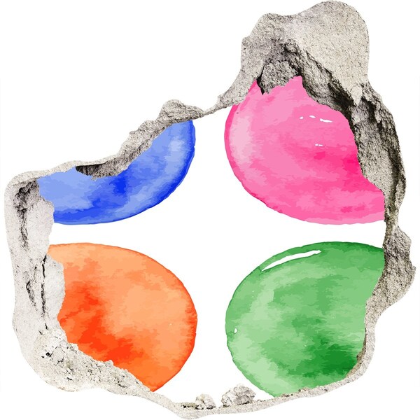 3D Wandtattoos Mauerdurchbruch Bunte Bälle in einem Loch in der Wand