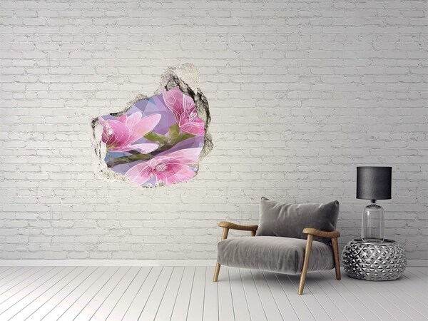 Wandaufkleber Loch 3D Magnolienblüten in einem Loch in der Wand