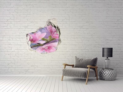 Wandaufkleber Loch 3D Magnolienblüten in einem Loch in der Wand