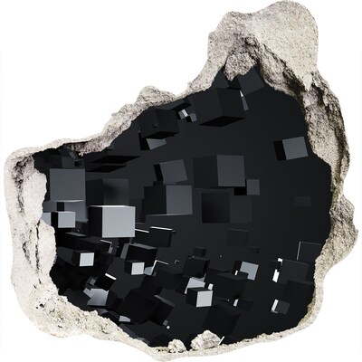 3D Wanddurchbruch Aufkleber Schwarze Würfel im dreidimensionalen Raum