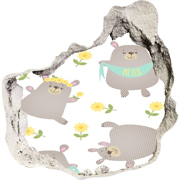 Mauerdurchbruch Aufkleber Lächelnde Teddybären in einer Blumenlandschaft