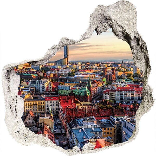 Wandtattoos Loch in der Wand Ein Blick aus der Vogelperspektive auf die Stadt