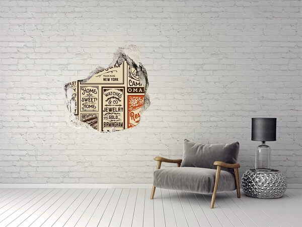 3D Wandtattoos Mauerdurchbruch Stilvolle Vintage-Poster an der Wand im Hintergrund