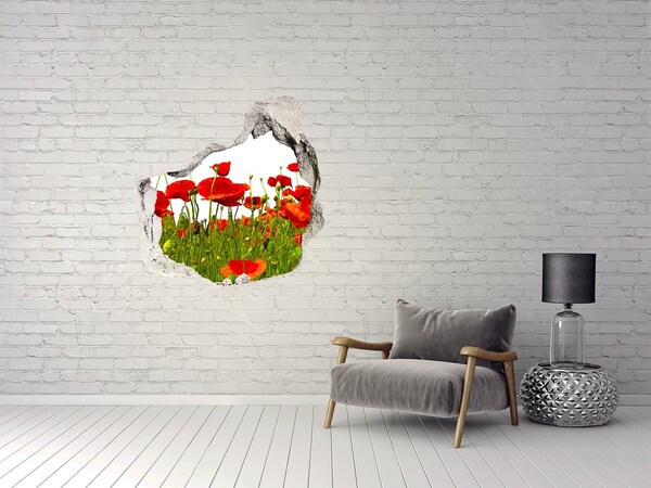 3D Wanddurchbruch Aufkleber Ein Blumenparadies inmitten der Mohnblumen