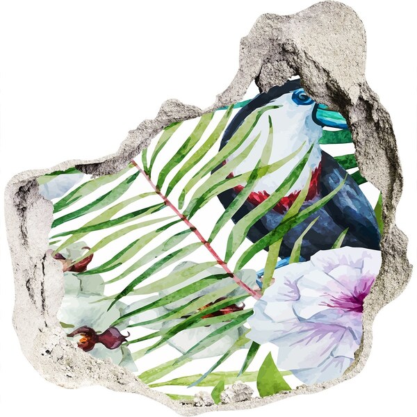 Wandtattoos Loch in der Wand Tropische Oase mit einem Vogel