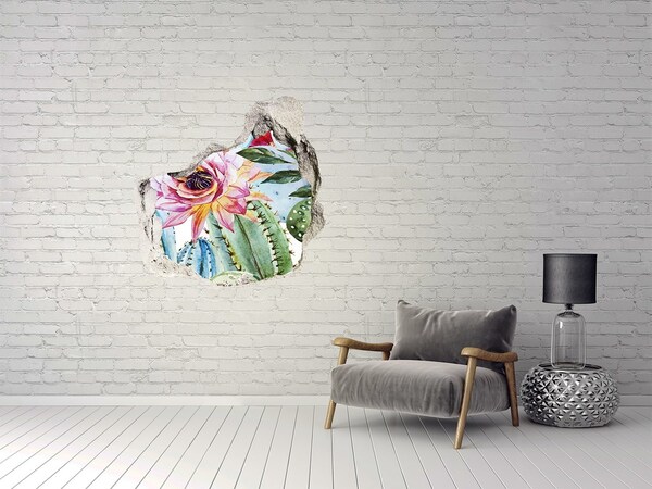 Wandaufkleber Loch 3D Eine blühende Oase inmitten der Kakteen