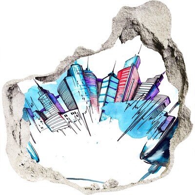 Wandfolien Loch in der Wand Eine moderne Stadt in Trümmern