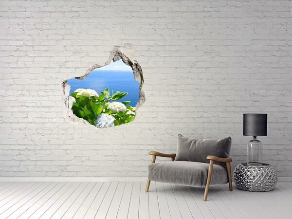 Wandaufkleber Loch 3D Blick aufs Meer durch ein Loch in der Wand