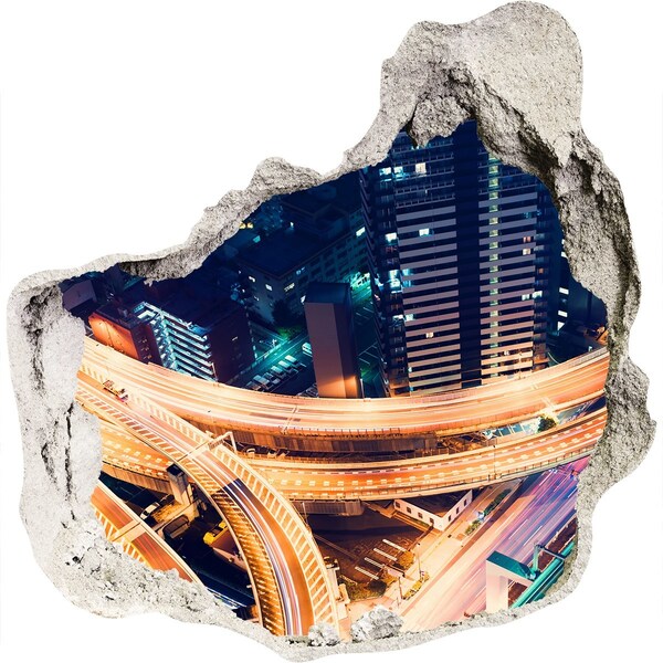 3D Wanddurchbruch Aufkleber Blick auf die Stadt bei Nacht