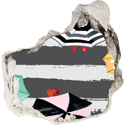 Wandfolien Loch in der Wand Geheimnisvoller Strand mit Sonnenschirmen