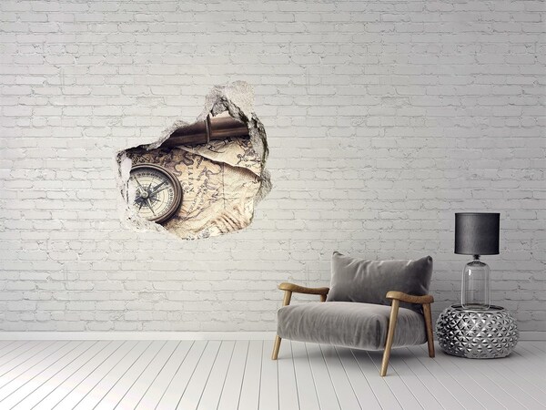 Mauerdurchbruch Aufkleber Antike Karte mit Kompass