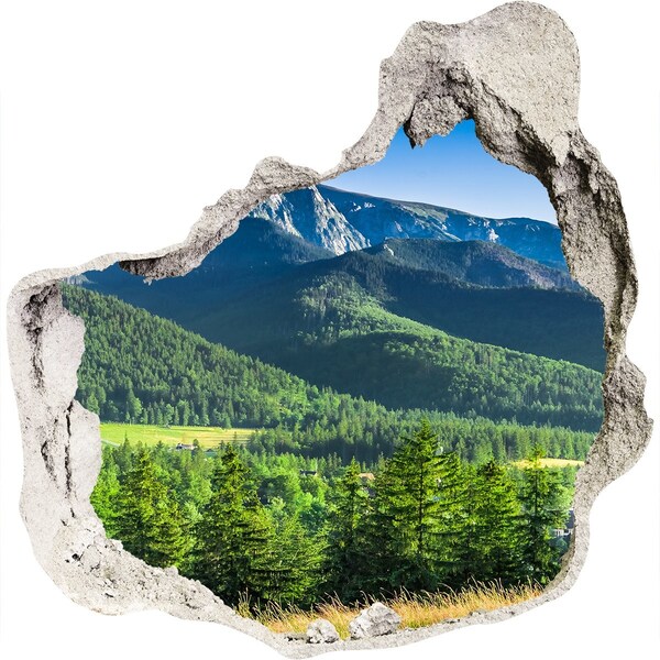 Wandaufkleber Loch 3D Berglandschaft durch ein Loch in der Wand