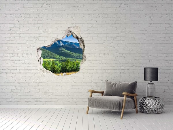 Wandaufkleber Loch 3D Berglandschaft durch ein Loch in der Wand