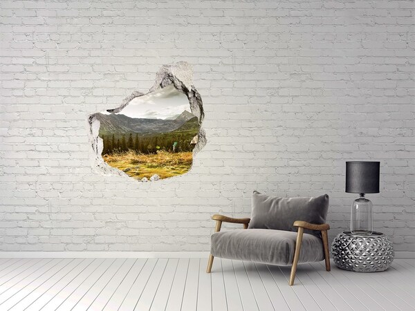3D Wanddurchbruch Aufkleber Berglandschaft durch ein Loch in der Wand