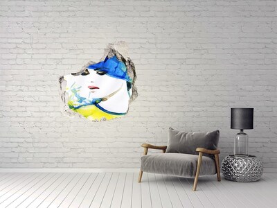 Wandtattoos Loch in der Wand Frau mit blauem Hut