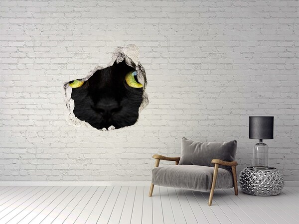 3D Wanddurchbruch Aufkleber Schwarze Katze durch ein Loch in der Wand