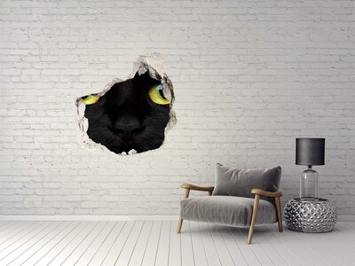 3D Wanddurchbruch Aufkleber Schwarze Katze durch ein Loch in der Wand