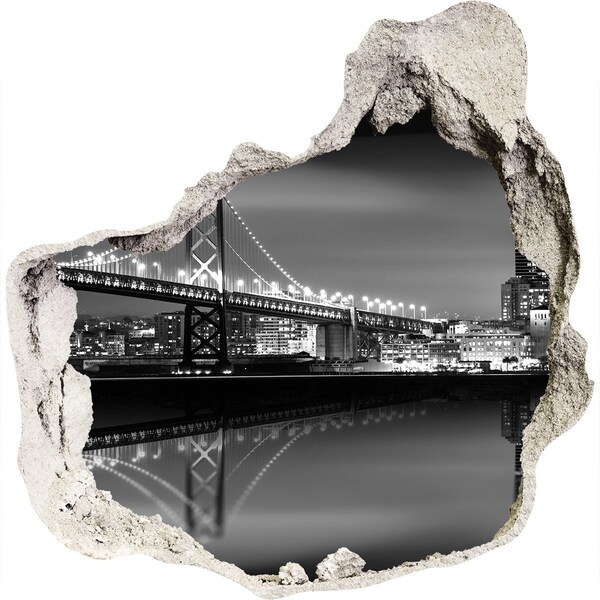 Wandaufkleber Loch 3D Golden Gate Bridge bei Nacht