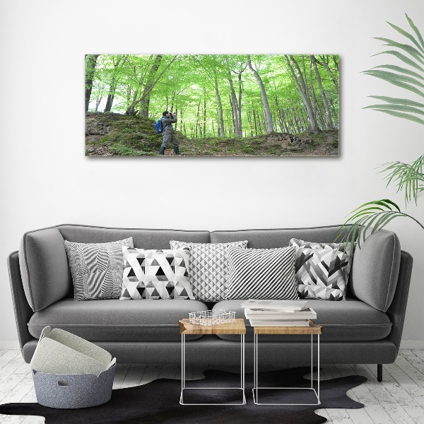Acrylbild Fotodruck Ornithologe im Wald