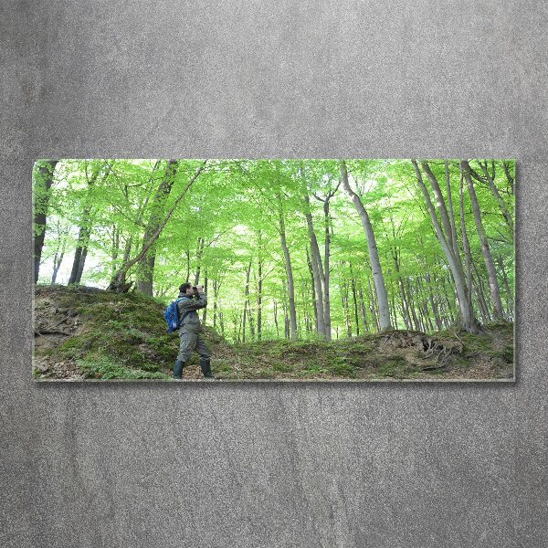 Acrylbild Fotodruck Ornithologe im Wald