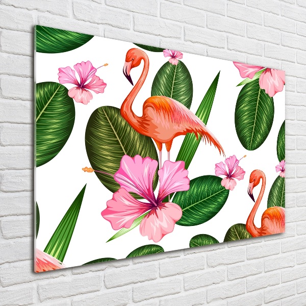 Acrylbild Fotodruck Flamingos und Pflanzen