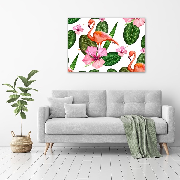 Acrylbild Fotodruck Flamingos und Pflanzen