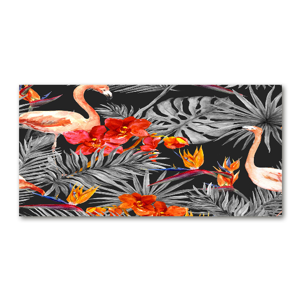Acrylbild Fotodruck Flamingos und Blumen