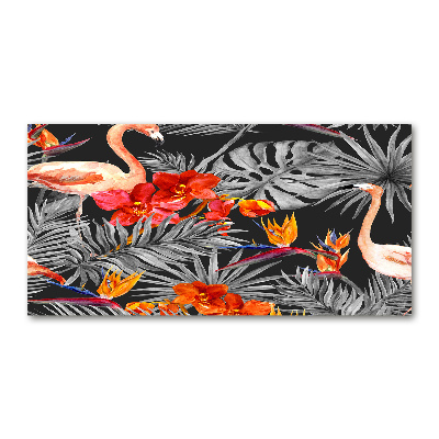 Acrylbild Fotodruck Flamingos und Blumen