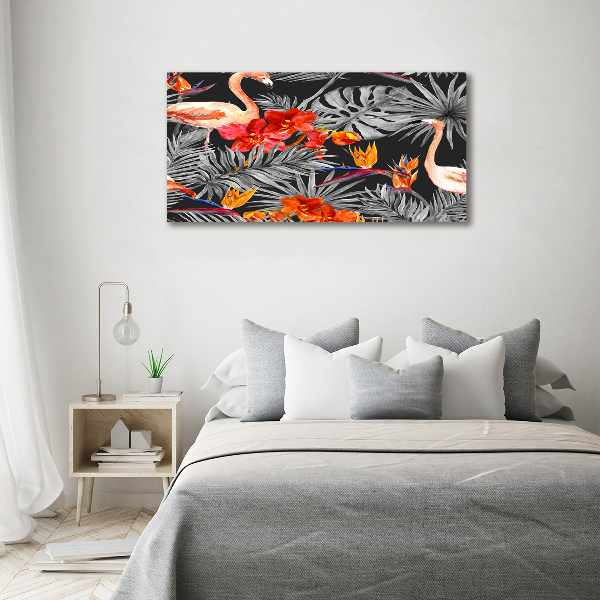 Acrylbild Fotodruck Flamingos und Blumen