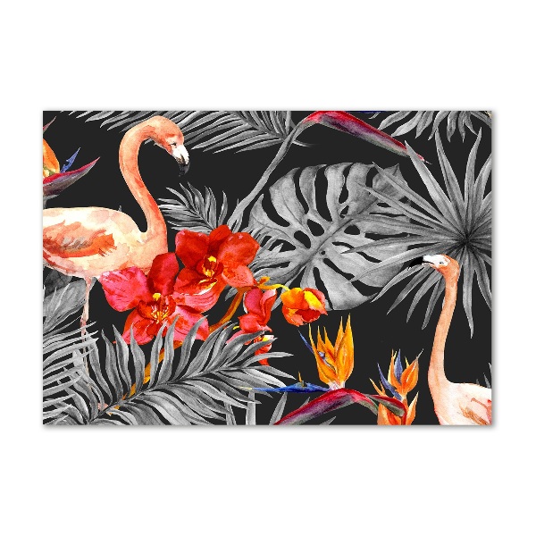 Acrylbild Fotodruck Flamingos und Blumen