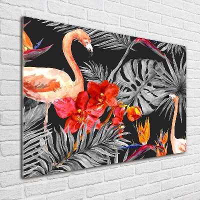 Acrylbild Fotodruck Flamingos und Blumen